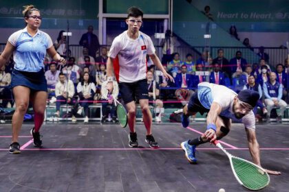 India’s Dipika Pallikal and Harinder Pal Singh Sandhu during the semifinal match of Mixed Doubles squash event